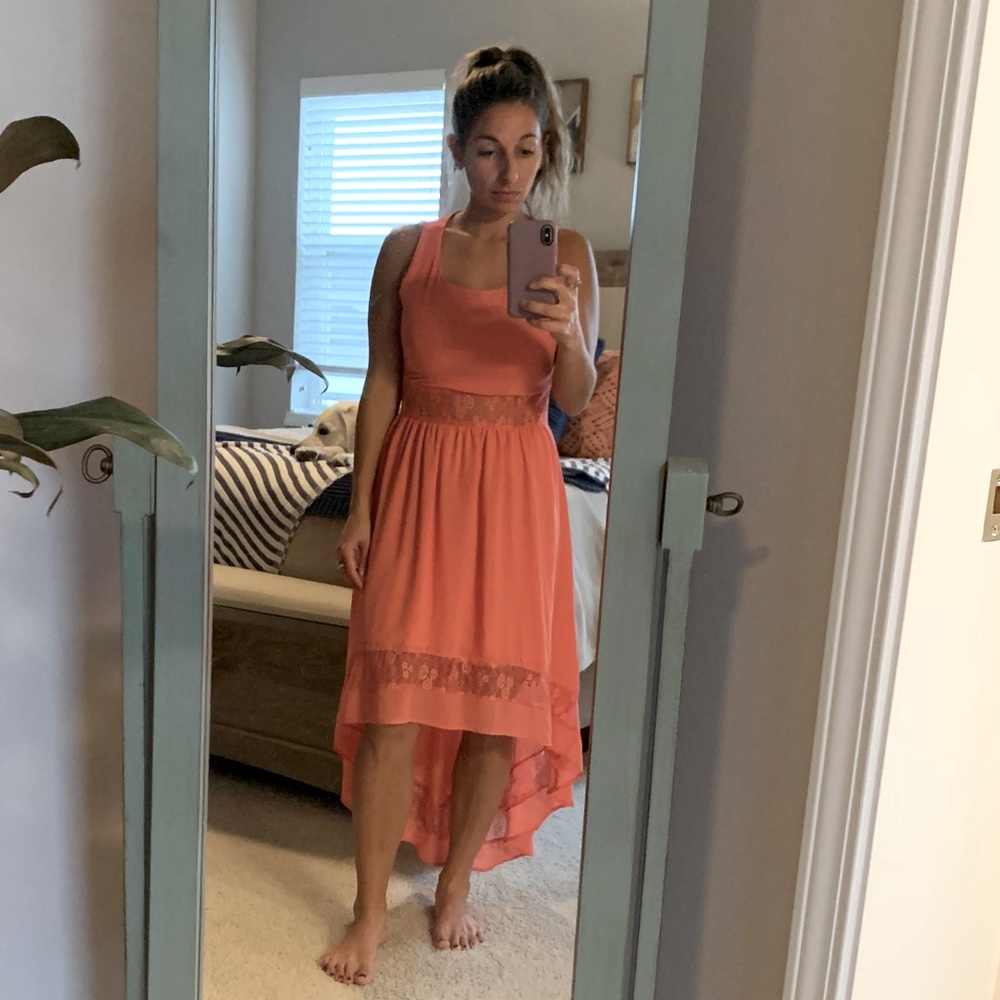 Salmon with Lace Wrap High Low Dress